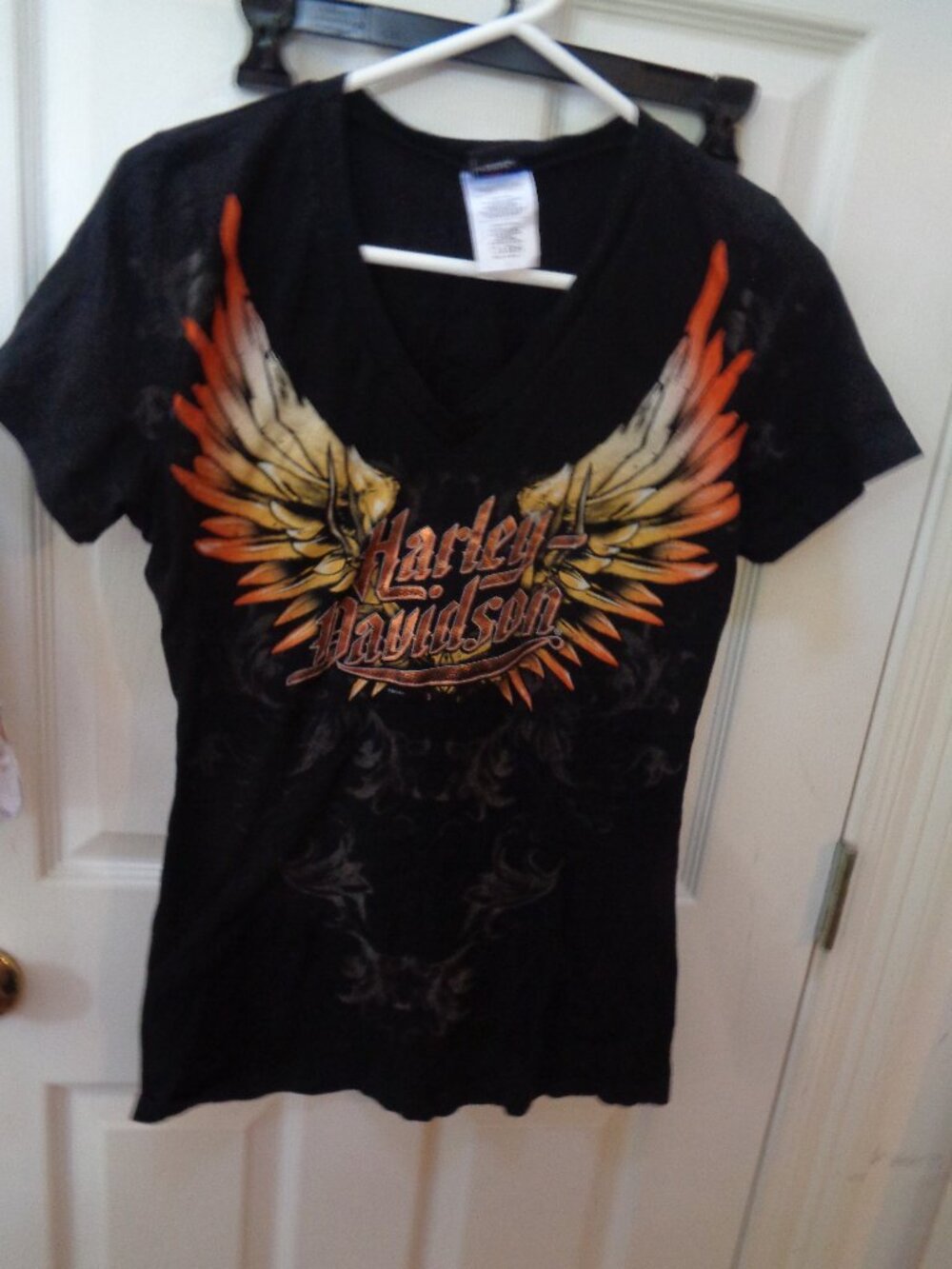 Harley Davidson Motorcycles Woman's T-Shirt Black Wings Large